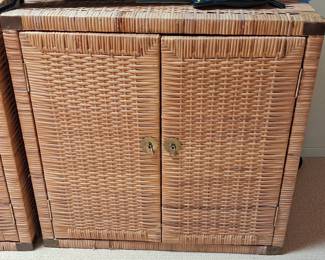 Vintage Wicker Cabinet with Brass Hardware