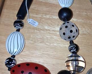 Ladybug and Geometric Beaded Necklace by Marie Christine Pavone