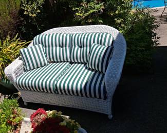 Wicker Loveseat with Striped Cushions