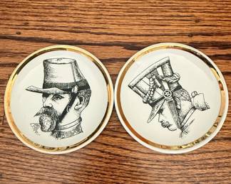 Set of 2 Italian Ceramic Coasters with Military Figures