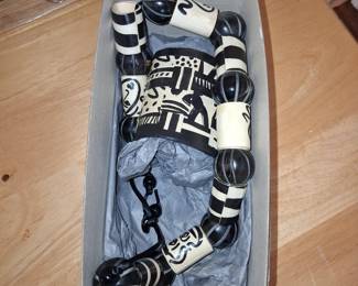 Abstract Black and White Hand-Painted Ceramic Bead Necklace