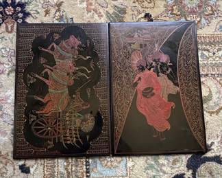 Burmese Lacquerware Panels Depicting Chariot Scenes