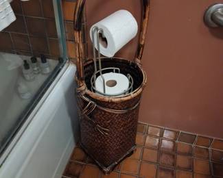 Woven Rattan Toilet Paper Holder with Metal Stand