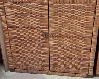 Vintage Woven Rattan Two Door Cabinet