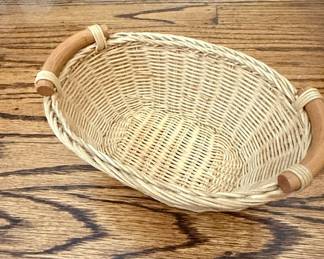 Woven Wicker Oval Basket with Wooden Handles