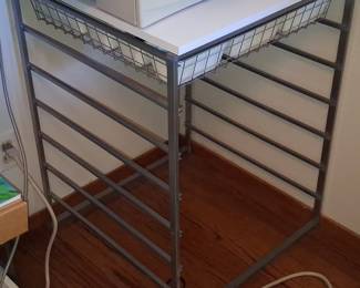 Metal Rolling Cart with Wire Baskets and Laminate Top