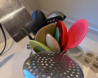 Stainless Steel Milk Can Container with Assorted Kitchen Utensils