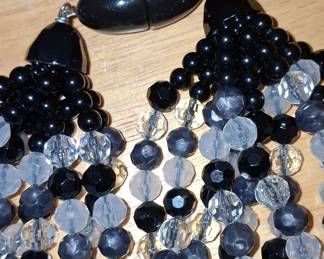 Multi-Strand Faceted Glass Bead Necklace with Oval Clasp