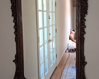 Antique French Rococo Style Carved Oak Wall Mirror