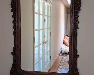 Antique French Rococo Style Carved Oak Wall Mirror