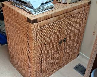 Vintage Wicker Rattan Two-Door Cabinet