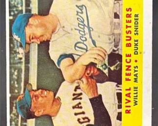 Lot 16: 1958 Topps #436 Rival Fence Busters Willie Mays & Duke Snider
