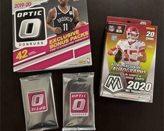 Lot 9: 2020 Mosaic Football & 2019 Optic NBA Display Box Only w/ 2 Hyper Pink Packs
