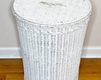 White Woven Wicker Basket with Lid