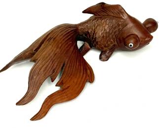 Small Hand Carved Rosewood Asian Koi Fish
