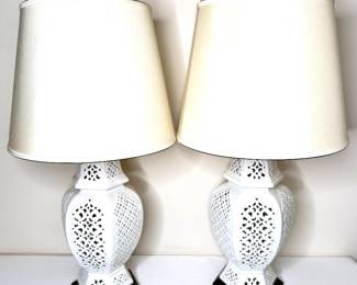 Set of 2 1970’s Italian Porcelain Blanc De Chine Ginger Jar Table Lamps