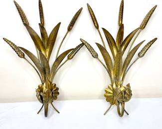 Pair of Brass Candlestick Holder Wall Sconces