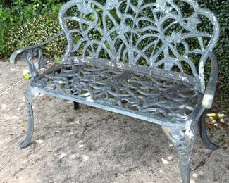 Cast Aluminum Floral Patio Bench