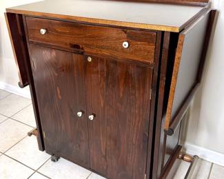 Ethan Allen Wood Drop-Leaf Locking Bar on Casters - Includes Key