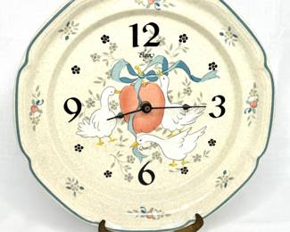 1980’s Geese and Blue Ribbon Stoneware Plate Clock