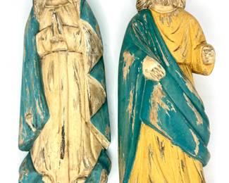 Vintage Set of Hand Carved Wood Mary and Joseph Statues