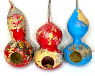 Set of 3 Gourd Birdhouses with Patina