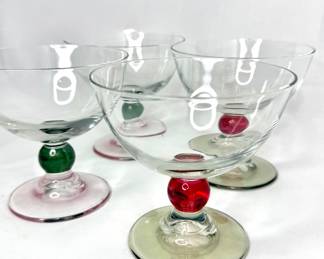 Set of 4 Rainbow Champagne Glass Goblets - Red and Green