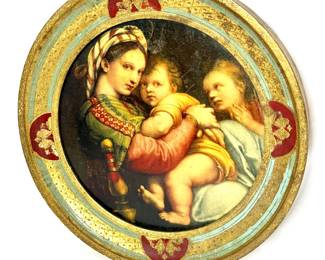 MCM “Madonna of the Chair" Textured Print in Italian Florentine Round Gilt Frame