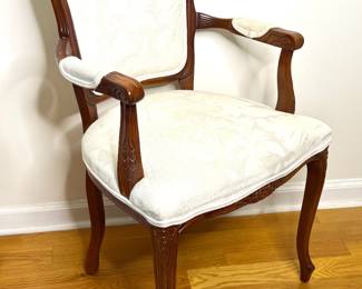 Vintage Louis XV Style Carved Wood armchair with Floral Damask Upholstery