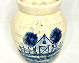 Handmade Lidded Crock with Painted Barn - Casey Pottery/Marshall Pottery