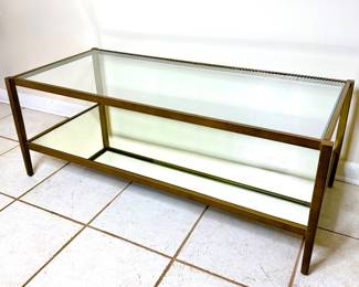 Glass Top Coffee Table with Gold Metal Legs and Mirror Bottom