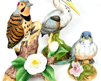 Set of 3 Andrea by Sadek Ceramic Bird Statues - Blue Heron and Two Others