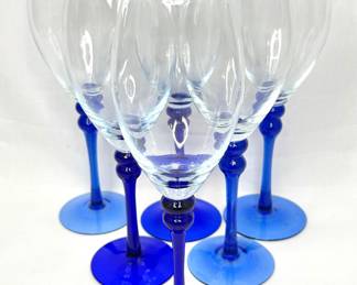 Set of 6 Cobalt Blue Stemmed Wine Glasses