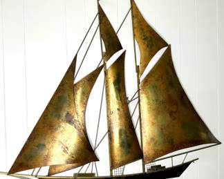 MCM Large Brass Clipper Ship Art Sculpture by Robert Wiley