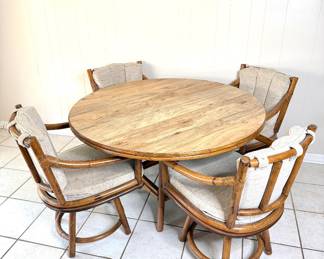 MCM Ficks Reed Round Table on Rattan Frame with 4 Matching Chairs