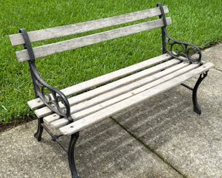 Cast Iron Garden Bench with Wooden Slats