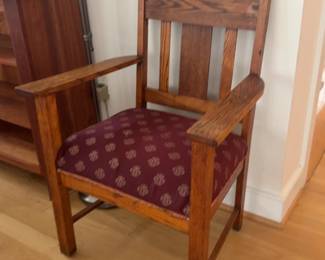 Oak Armchair with Patterned Upholstery
