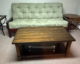 Futon and wood coffee table