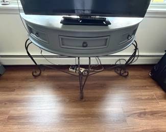 Gray half-moon console table