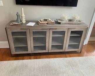 Wood and Glass Doors Server/ Metal Black Frame 