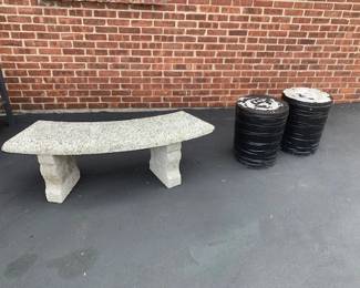 Cement Bench / Pair of Ceramic Stolls 