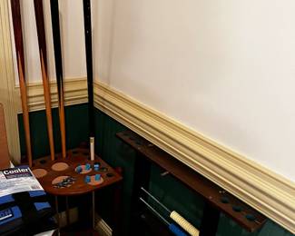 #50	MCM Pool table by FW w 4 pool cues, stand, counter and balls Includes cover 99x53x31" UPSTAIRS YOU MOVE	 $175.00 