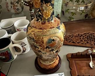 #158	Satsuma style 12" vase on wood base	 $20.00 
