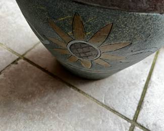 #89	Double handle painted pottery urn 18" tall 	 $25.00 