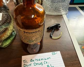 #166	Tr. Gelsemium Durr Drug Co Montgomery AL early 1900's amber pharmacy apothecary bottle	 $20.00 