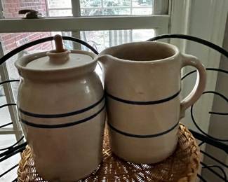 #163	Salt glazed pottery 2 pcs BBQ spreader and pitcher	 $20.00 