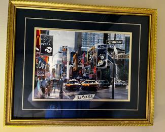 #34	Watercolor NYC Broadway print in gold frame signed 21.5x17.5"	 $75.00 