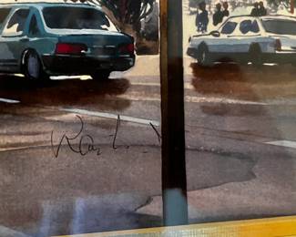 #34	Watercolor NYC Broadway print in gold frame signed 21.5x17.5"	 $75.00 