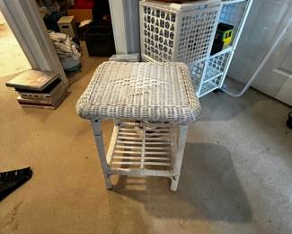 #71	White wicker stool/end table 17x14x23"	 $30.00 