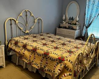 #6	Queen size iron bed painted white w mattress	 $175.00 